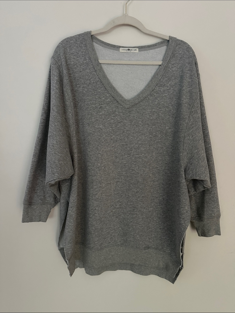 Natural Life Heather Grey Oversized V-neck Pullover Sweatshirt